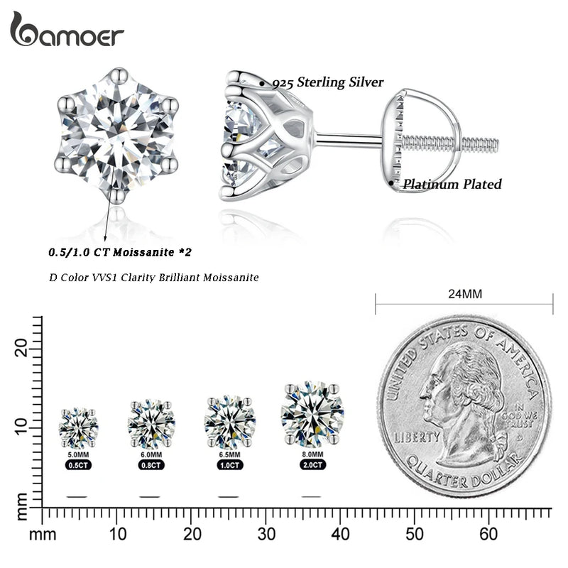 Moissanite Earrings Brilliance by BAMOER - 925 Silver Gold-Plated